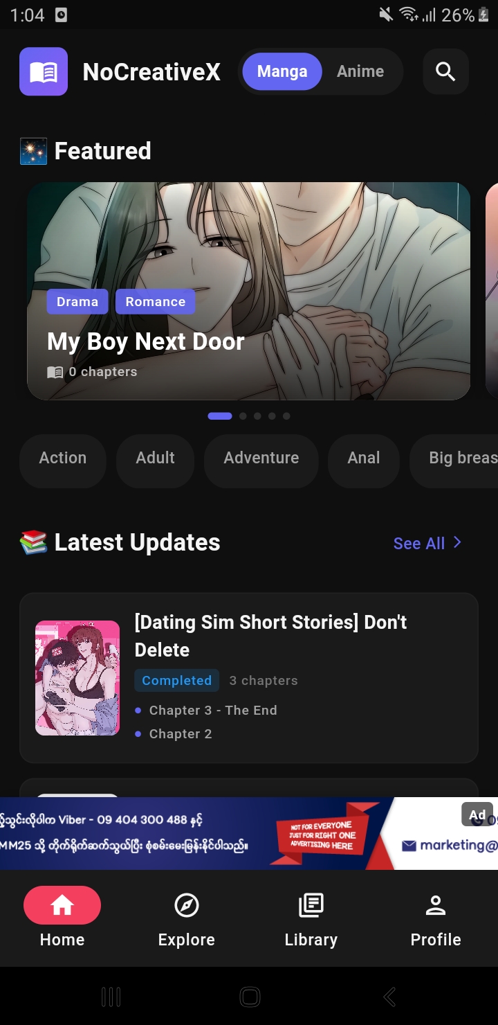 NoCreativeX Manga Screen